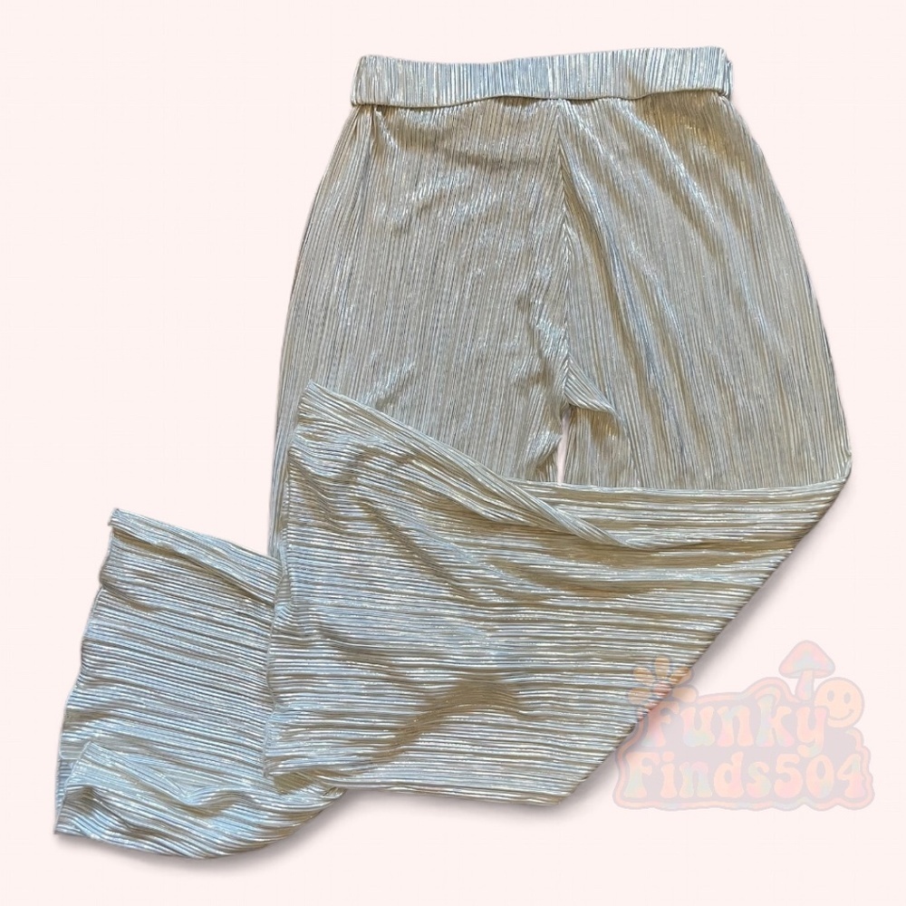 Wide Leg Gold Tinsel Shimmering Pants by Adrienne Landau NWOT Size M Sample Sale - Picture 3 of 8